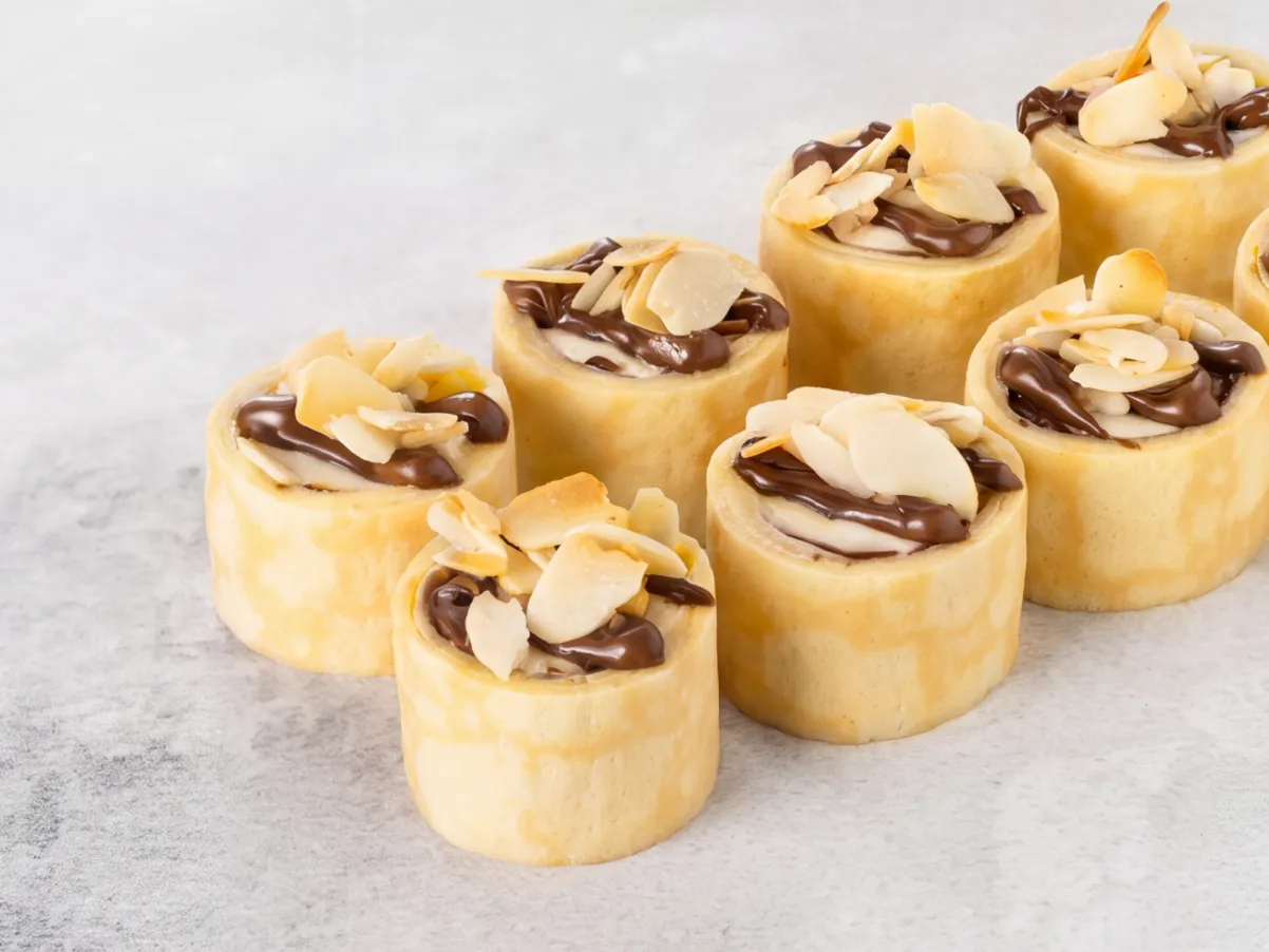 Сладкий ролл с персиком и с шоколадной пастой